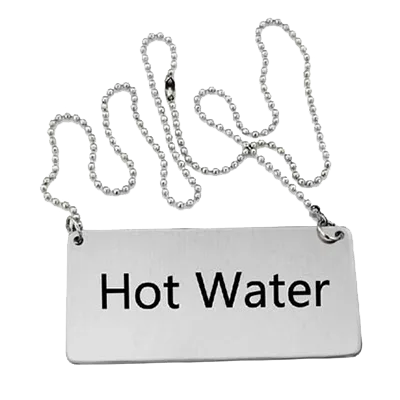 Omcan USA 80135 Hot Water Beverage Sign, Hanging Stainless Steel Sign with Chain – Kitchen Display