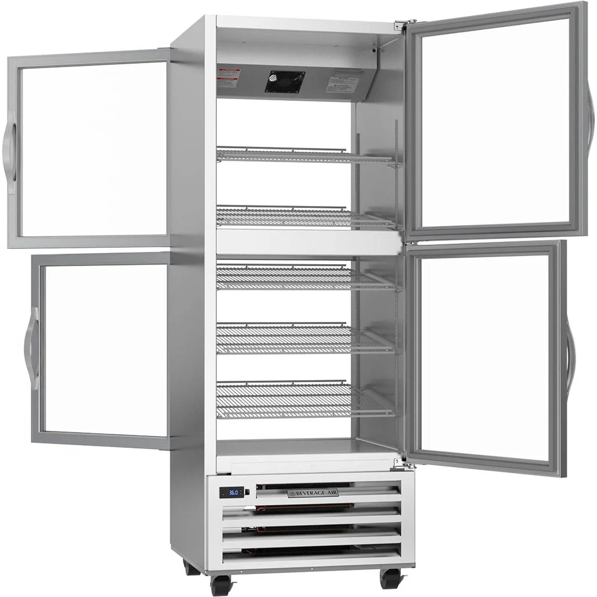 Beverage Air RID18HC-HG 27" 1-Section Pass-Thru Refrigerator w/ 4 Glass Half-Doors, Bottom Mounted, 18.38 cu. ft.