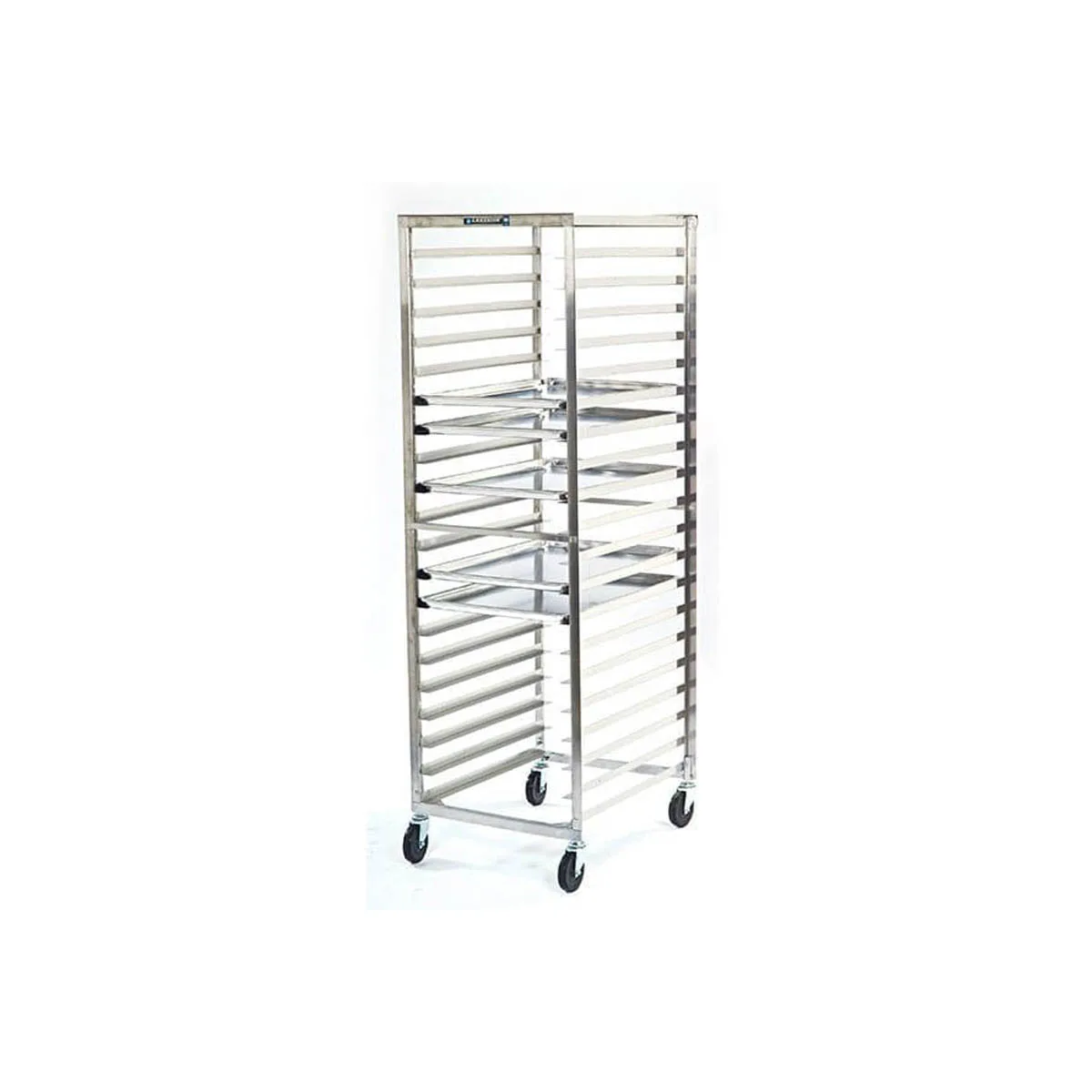 Lakeside 136 20 Pan End Load Full Height Stainless Steel Bun / Sheet Pan Rack w/ 3" Bottom Load Slides