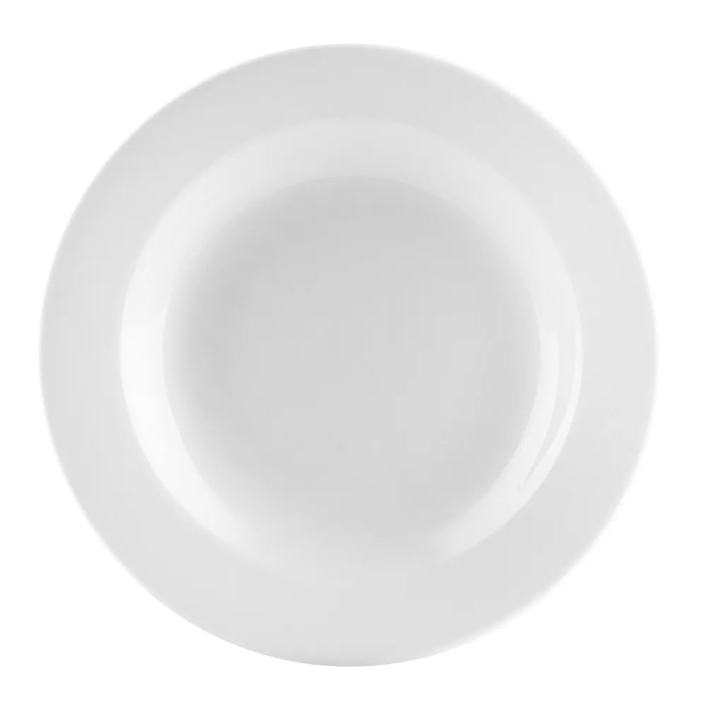 CAC China UVS-3 10 oz. Soup Plate – 8-7/8" dia. × 1-1/4", Rimmed, Porcelain, Super White – 1 Dozen
