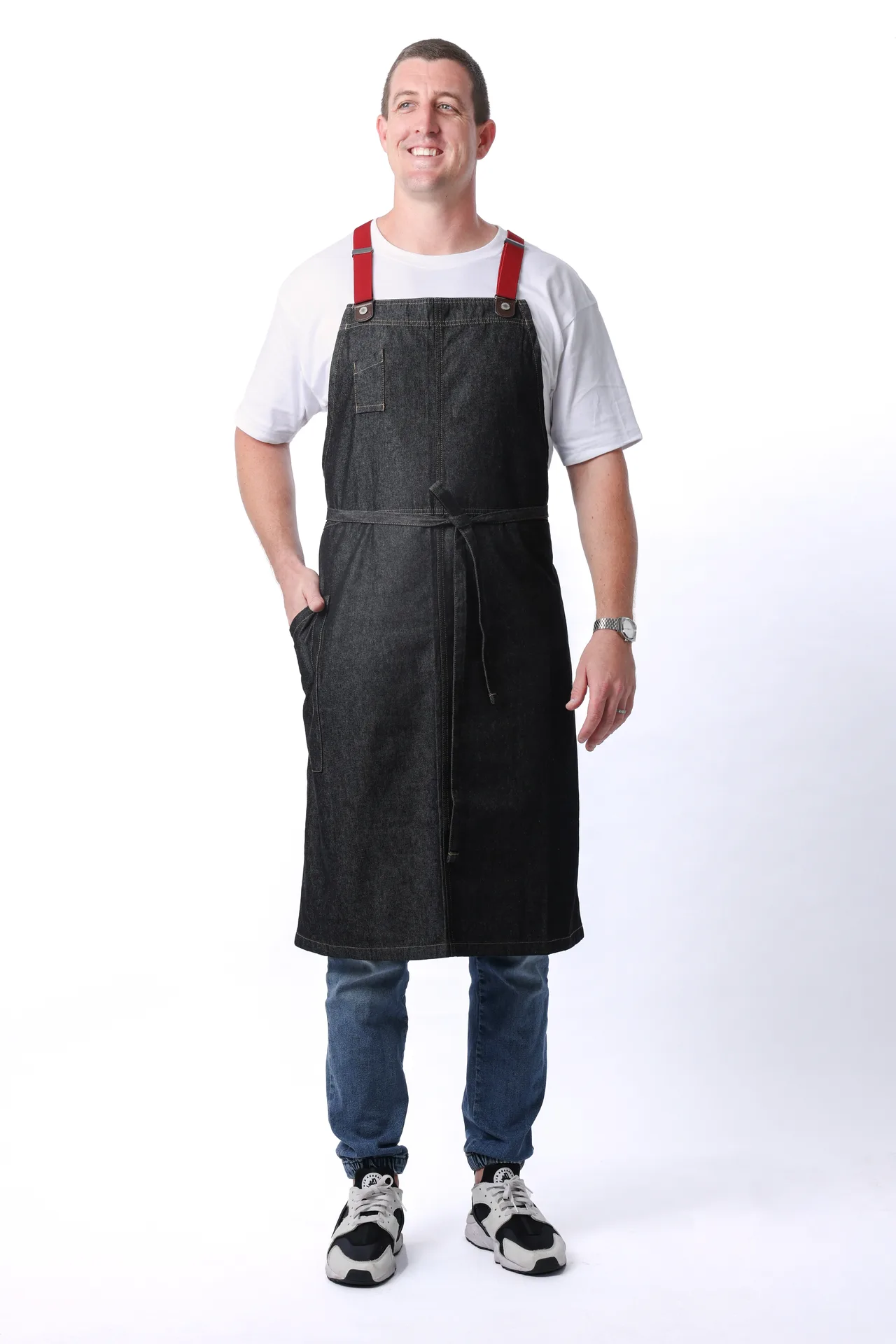 Chef Works ACS01S-BLK-0 Bib Apron, 40.4"L x 39"W, Unisex, 100% Cotton, Black, 2 Pockets