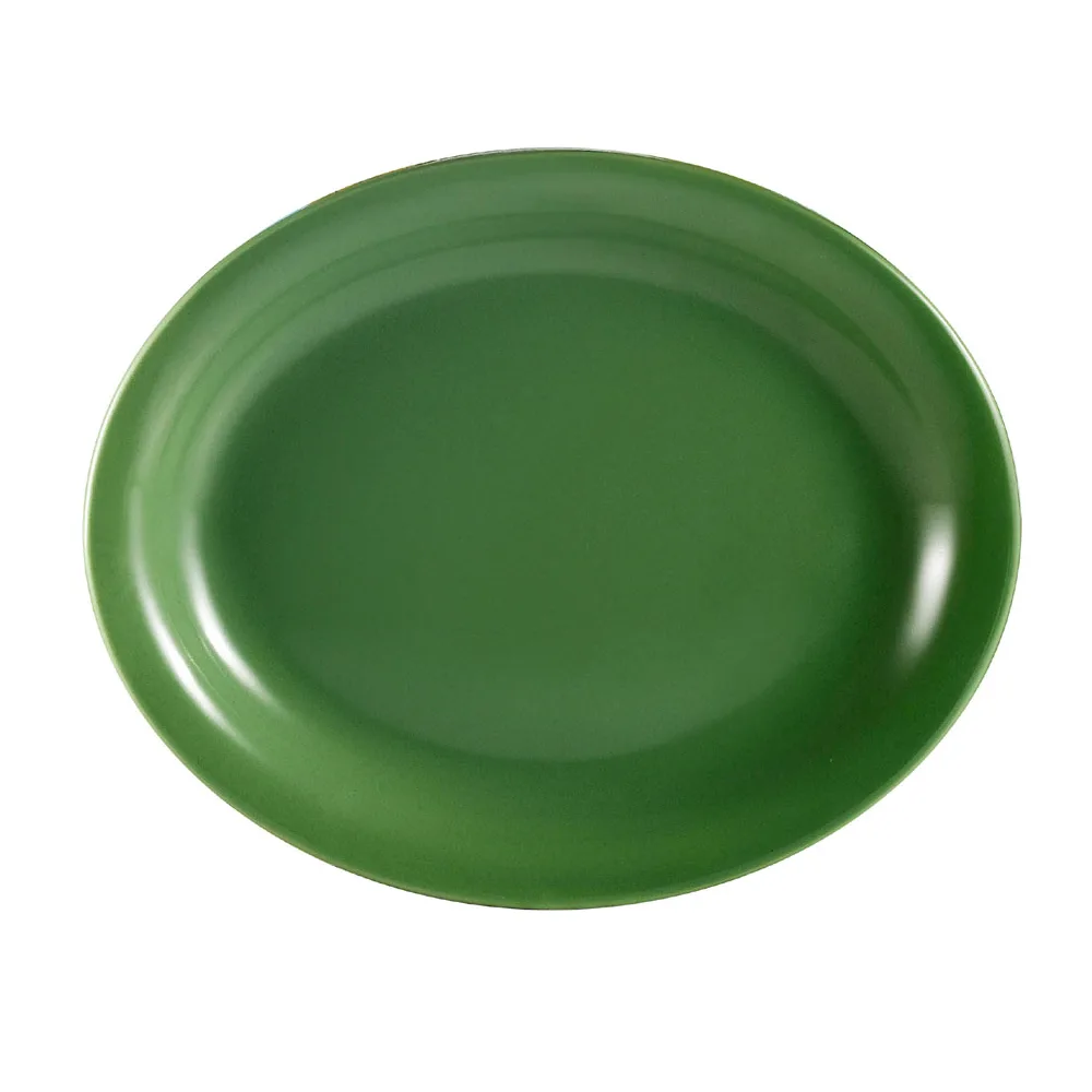 CAC China L-12NR-G Green Oval Stoneware Platter 9-3/4" x 7-1/4" x 3/4", Narrow Rim - Dozen