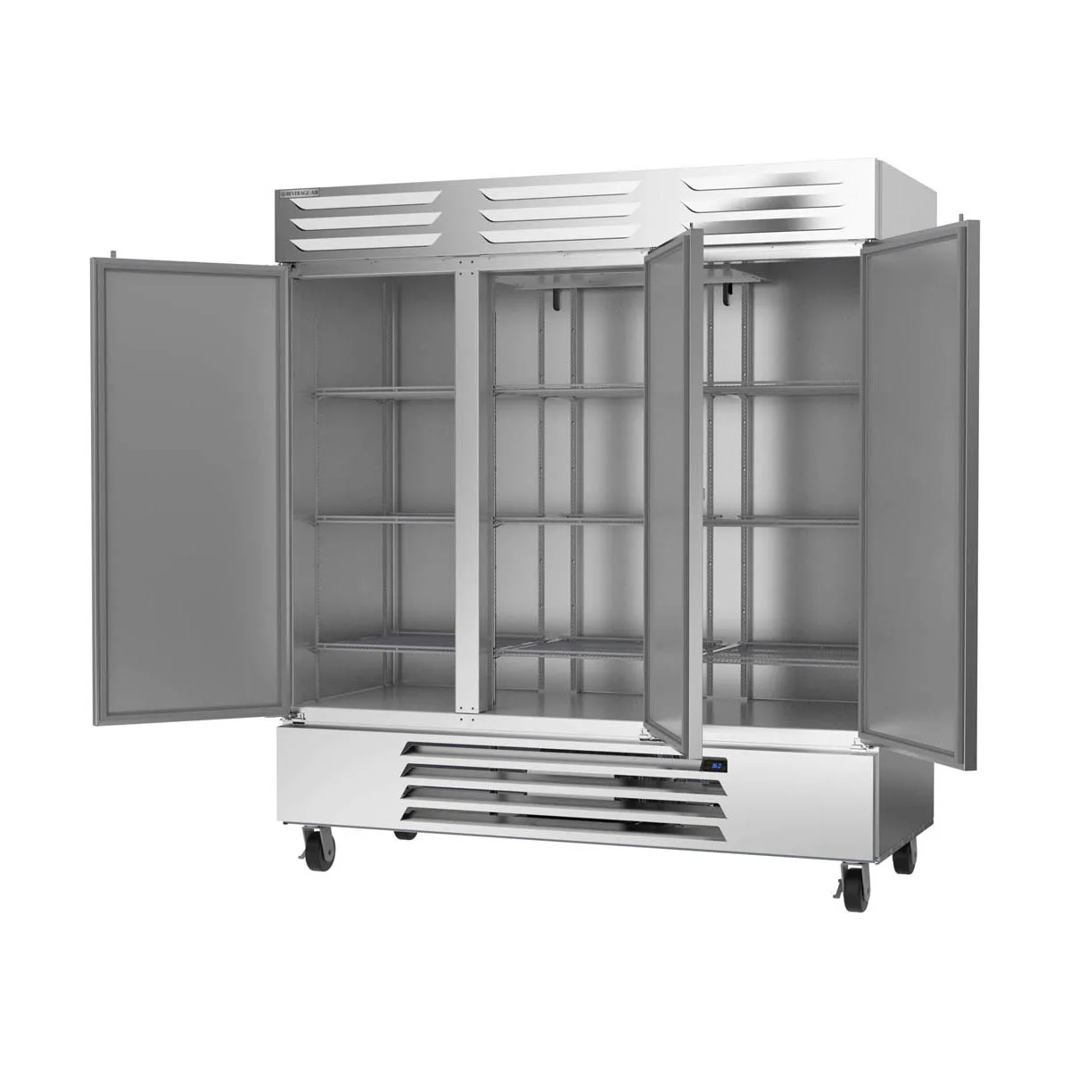 Beverage Air RB72HC-1S Three Reach-In Refrigerator w/ 3 Solid Doors, Bottom Mounted, Aluminum Interior, 69 cu. ft.
