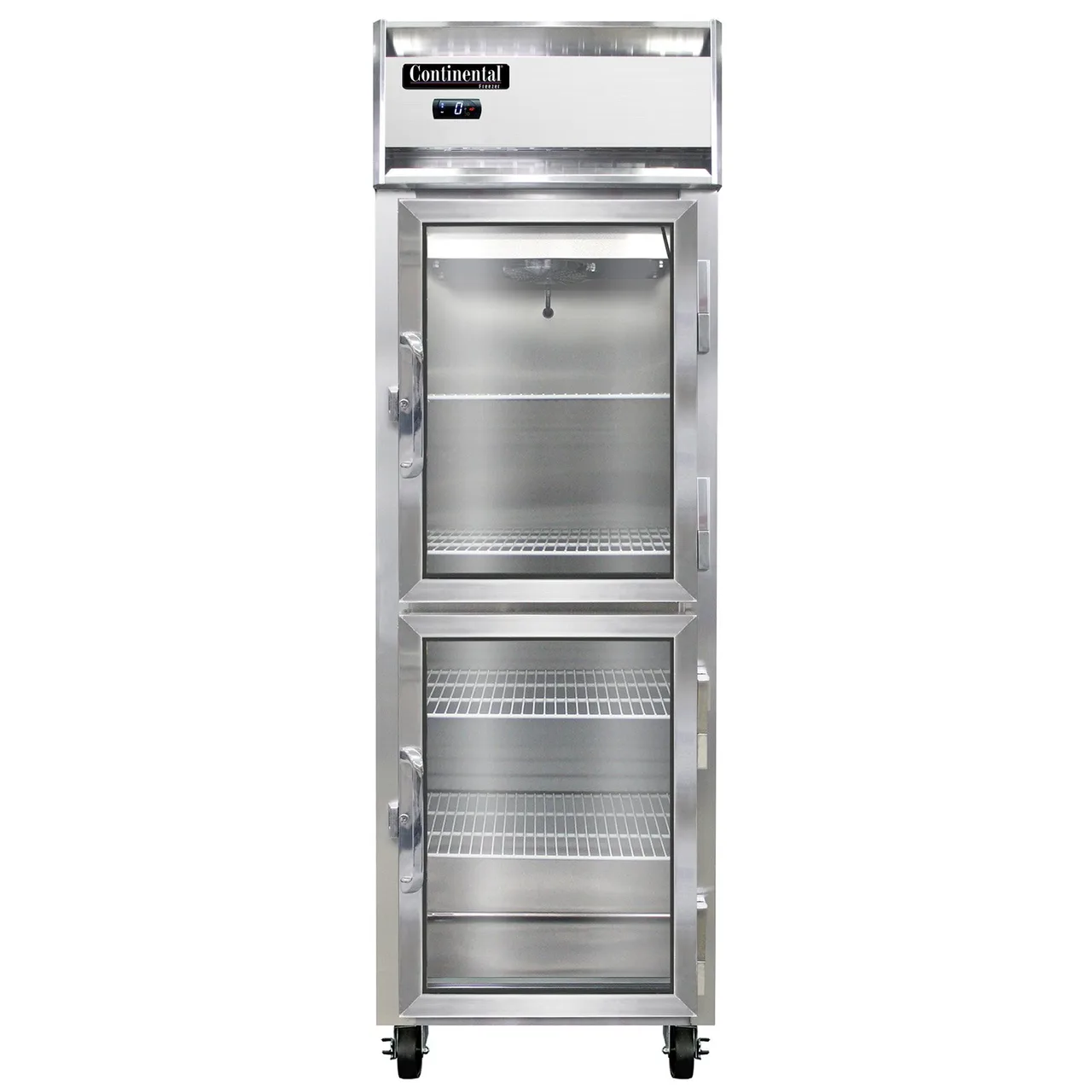 Continental Refrigerator 1FNSAGDHD 26" 2-Half Glass Door 1-Section Reach-In Freezer, Top Mounted, Stainless Steel, 20 cu. ft.