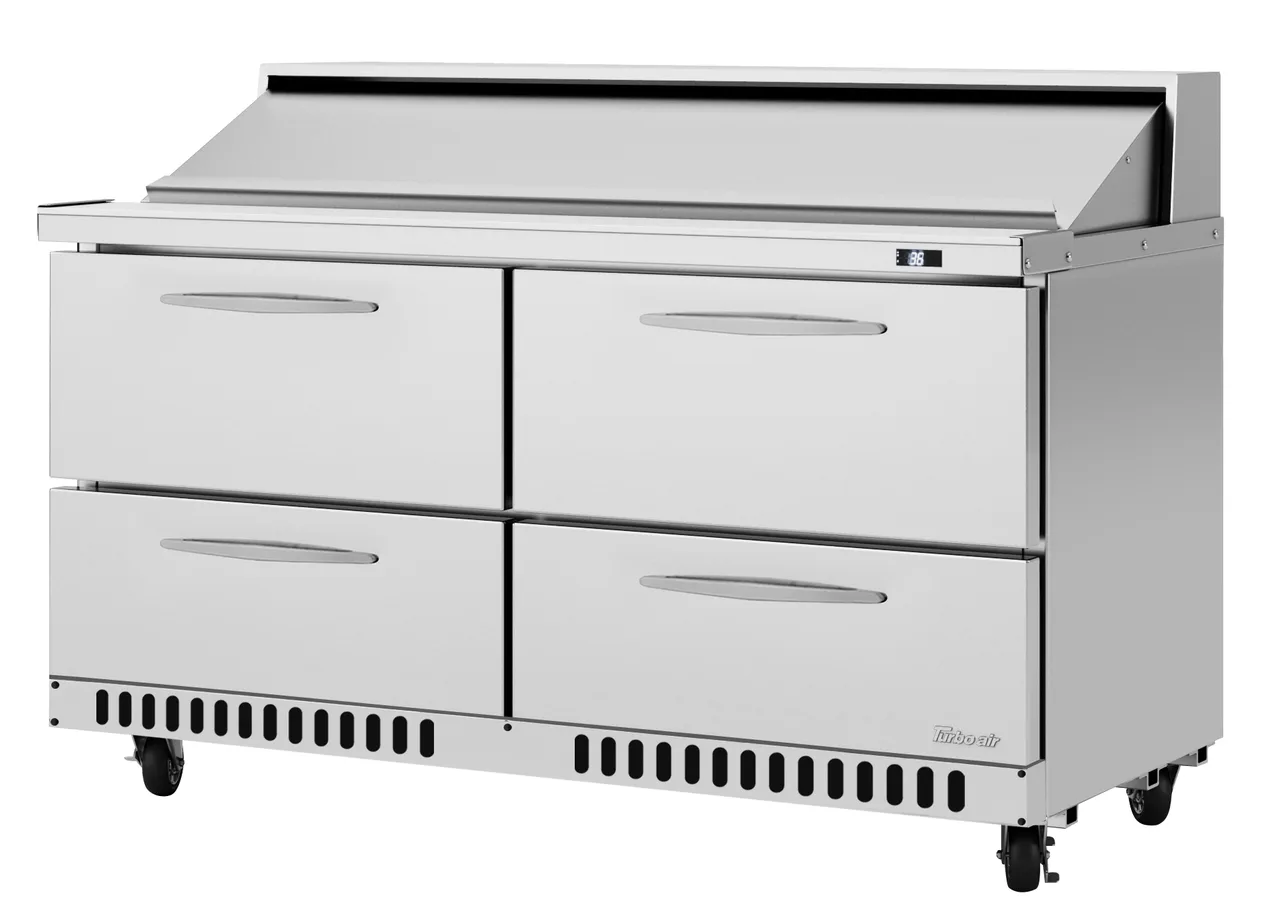 Turbo Air PST-60-D4-FB-N 60" 2-Section Sandwich/Salad Prep Table w/ 4 Drawers, 16 Pans, Stainless Steel