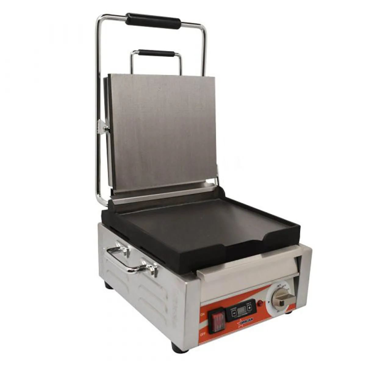 Omcan USA 42909 Single Sandwich Panini Grill w/ Timer, 11" x 10" Smooth Plates, 120V