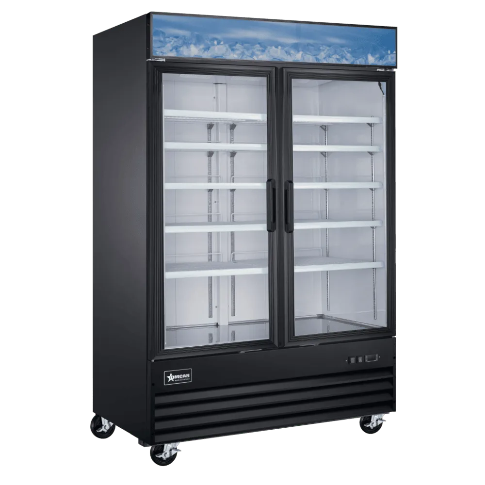 Omcan USA 51075 53" Glass Door Reach‑In Freezer, 45 cu ft, Black Steel, R290, Auto Defrost
