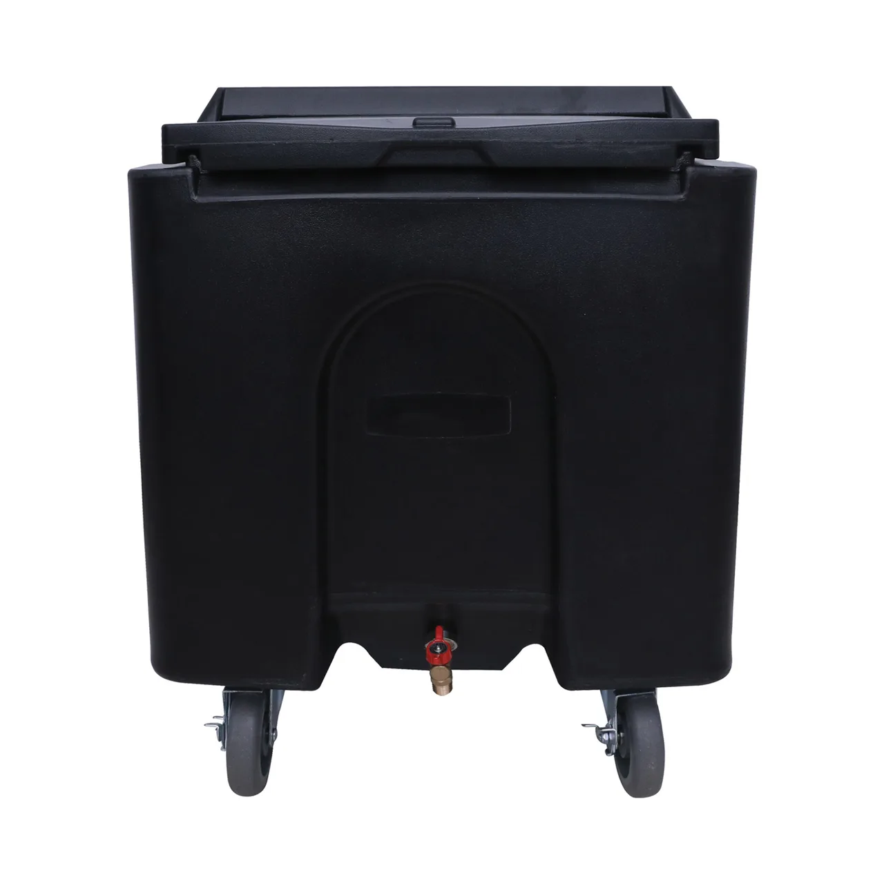 CACChina ICCD-126K Ice Caddy, 31-1/2"L x 23"W x 29-3/8"H, 126 lb Black Plastic Bin, Sliding Cover