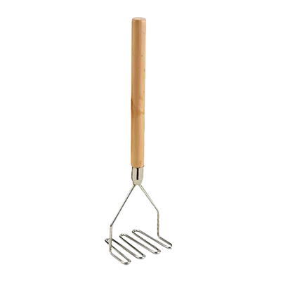 Omcan USA 80396 Potato Masher, 4-1/2" Nickel Head, 17-3/4" Chrome Wood Handle, Zig Zag, 17" Length