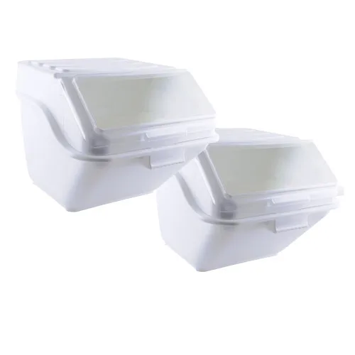 Omcan USA 80989 Shelf Ingredient Bin Set, 47.7L White Plastic Tub with Hinged Cover, Scoops – 2/Set
