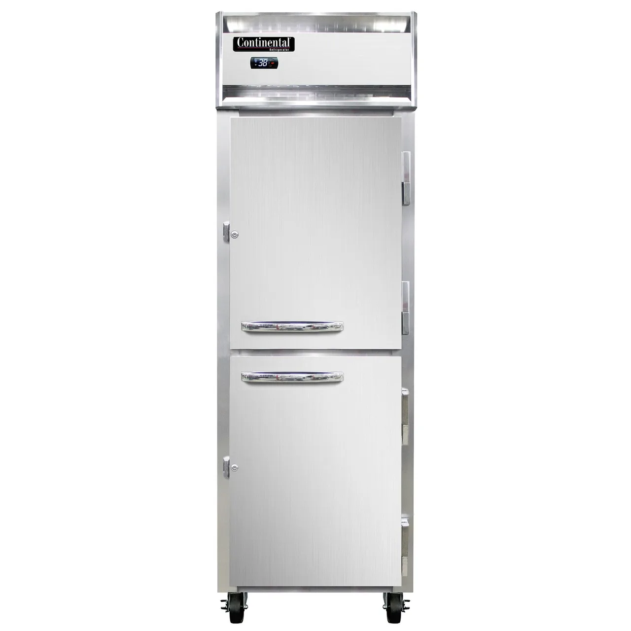 Continental Refrigerator 1RNSAPTHD 26" 1-Section Pass-Thru Refrigerator w/ 4 Half Solid Doors, Stainless Steel Exterior, 21 cu. ft.