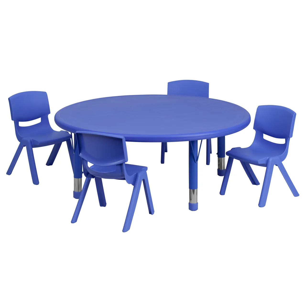 Flash Furniture YU-YCX-0053-2-ROUND-TBL-BLUE-E-GG Preschool Activity Table Set, 45" Round, Adjustable Height, Blue Plastic, 220 lb Capacity, 4 Chairs