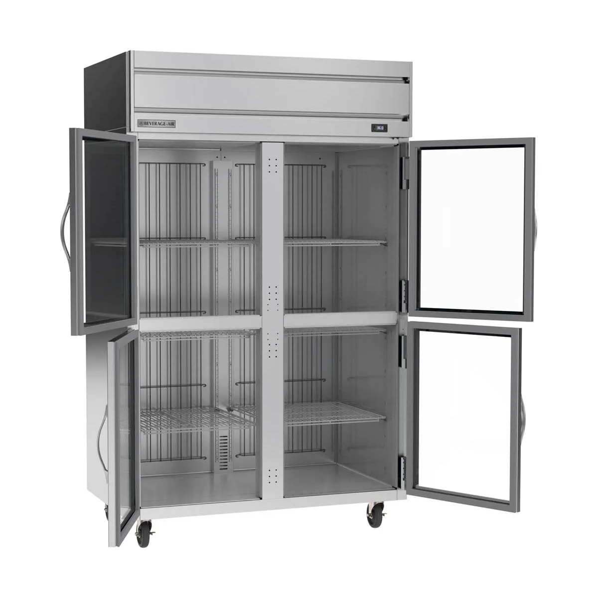 Beverage Air HRPS2HC-1HG 52" 2-Section Reach-In Refrigerator w/ 4 Glass Half Doors, Top Mounted, 1/3 hp, 47 cu. ft.