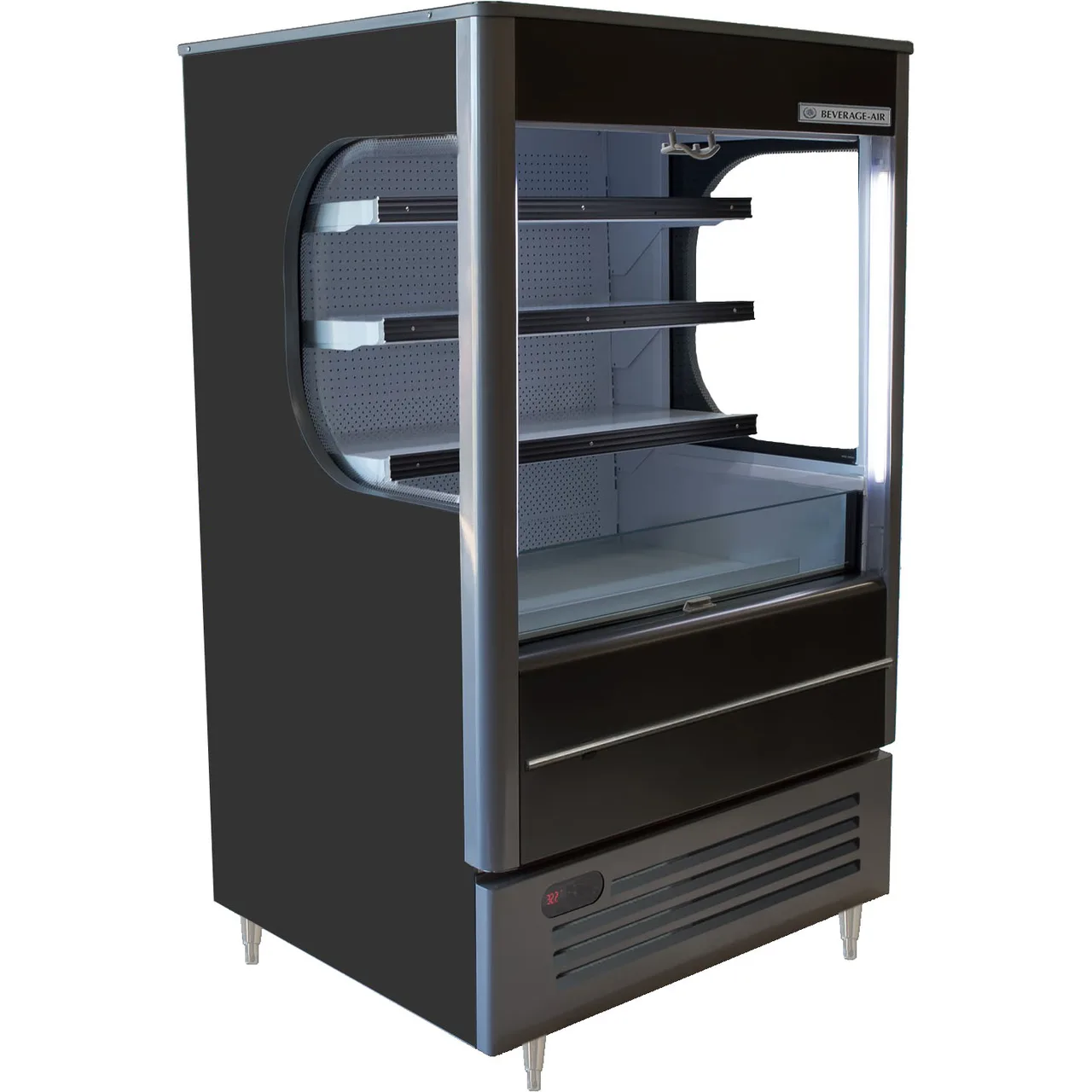 Beverage Air VMHC-7-1-B 35" Black Vuemax Open Air Merchandiser, 3 Shelves, Vertical Case, Glass Sides, 10 cu. ft.