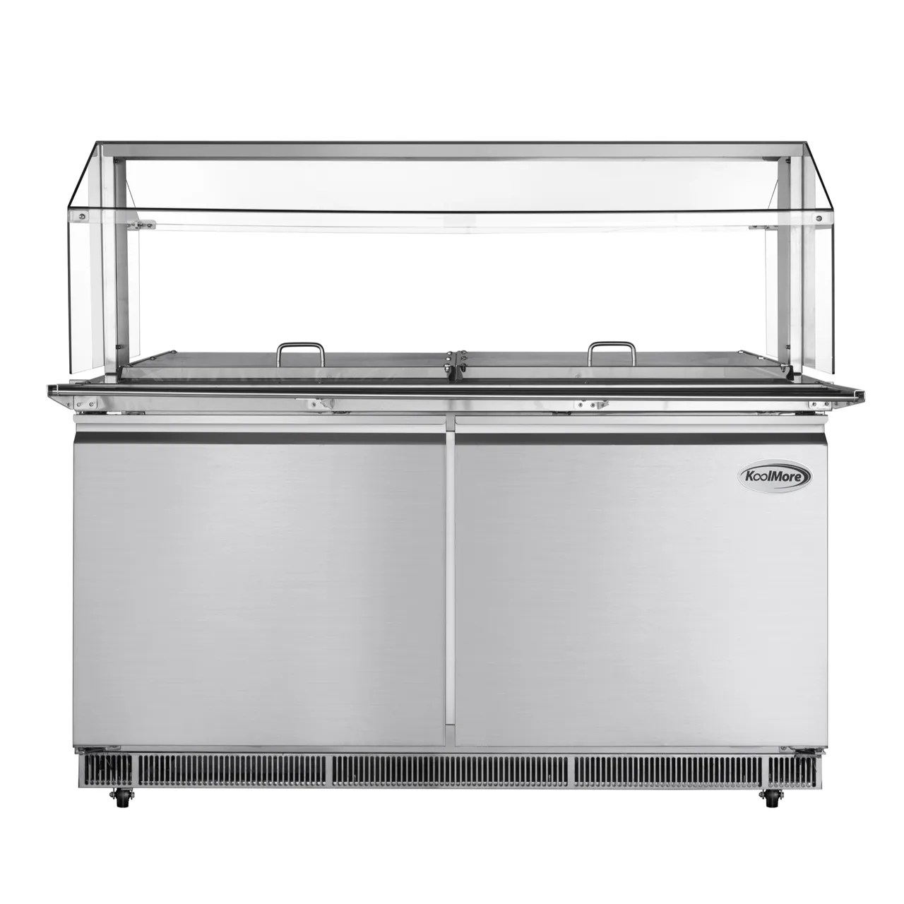 Koolmore KM-RBT-60CSFG 60" 2 Doors Refrigerated Pizza Prep Table w/ Sneeze Guard