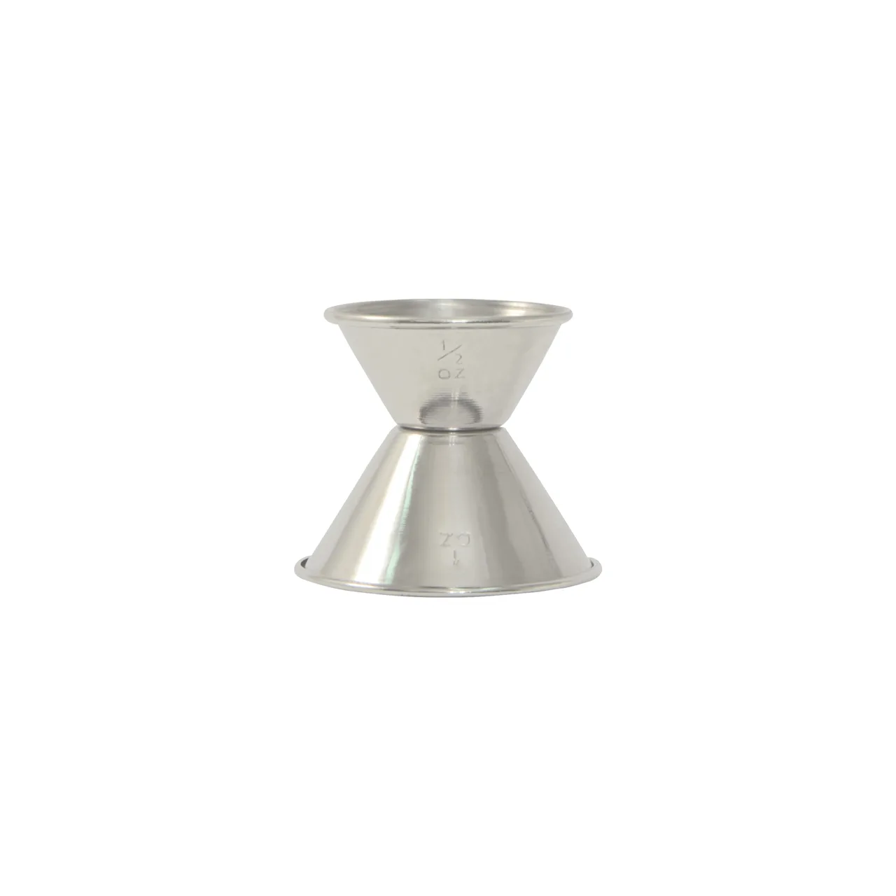 CAC China JG50-100 Stainless Steel Jigger, 1/2 oz. x 1 oz., Rolled Edge