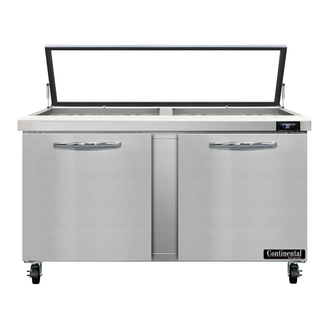 Continental Refrigerator SW60N24M-HGL 60" Mega Top Sandwich Prep Table w/ 2 Doors, 24 pans