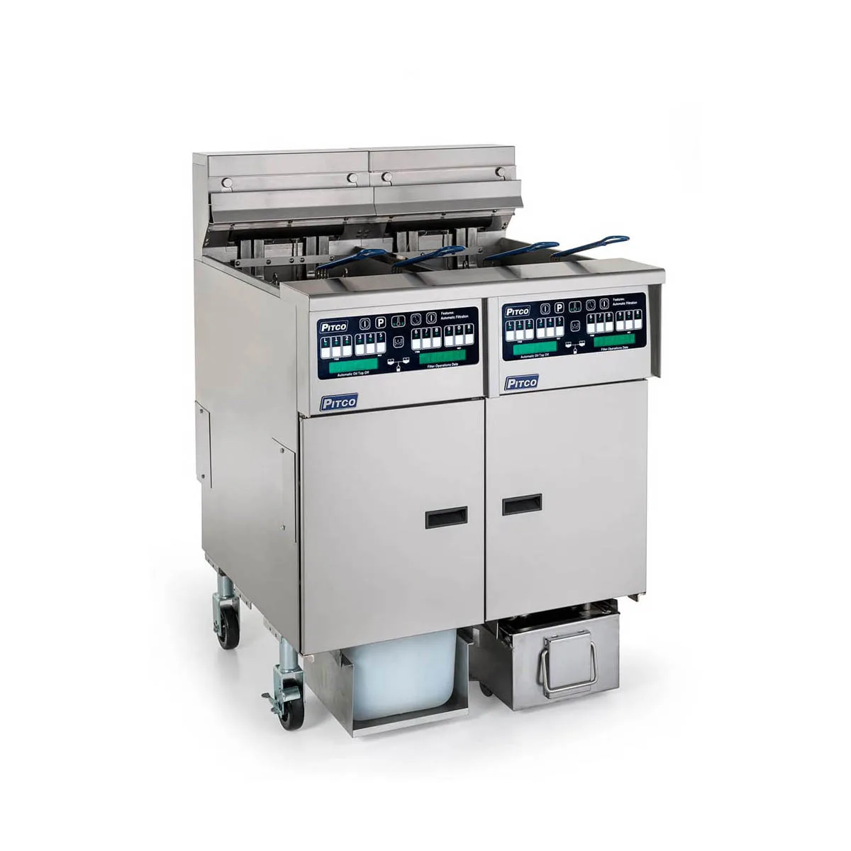Pitco SSHLV14C-2/14T/FD Multiple Battery Gas Fryer w/ (2) 32 lbs Frypots, Filter Drawer System