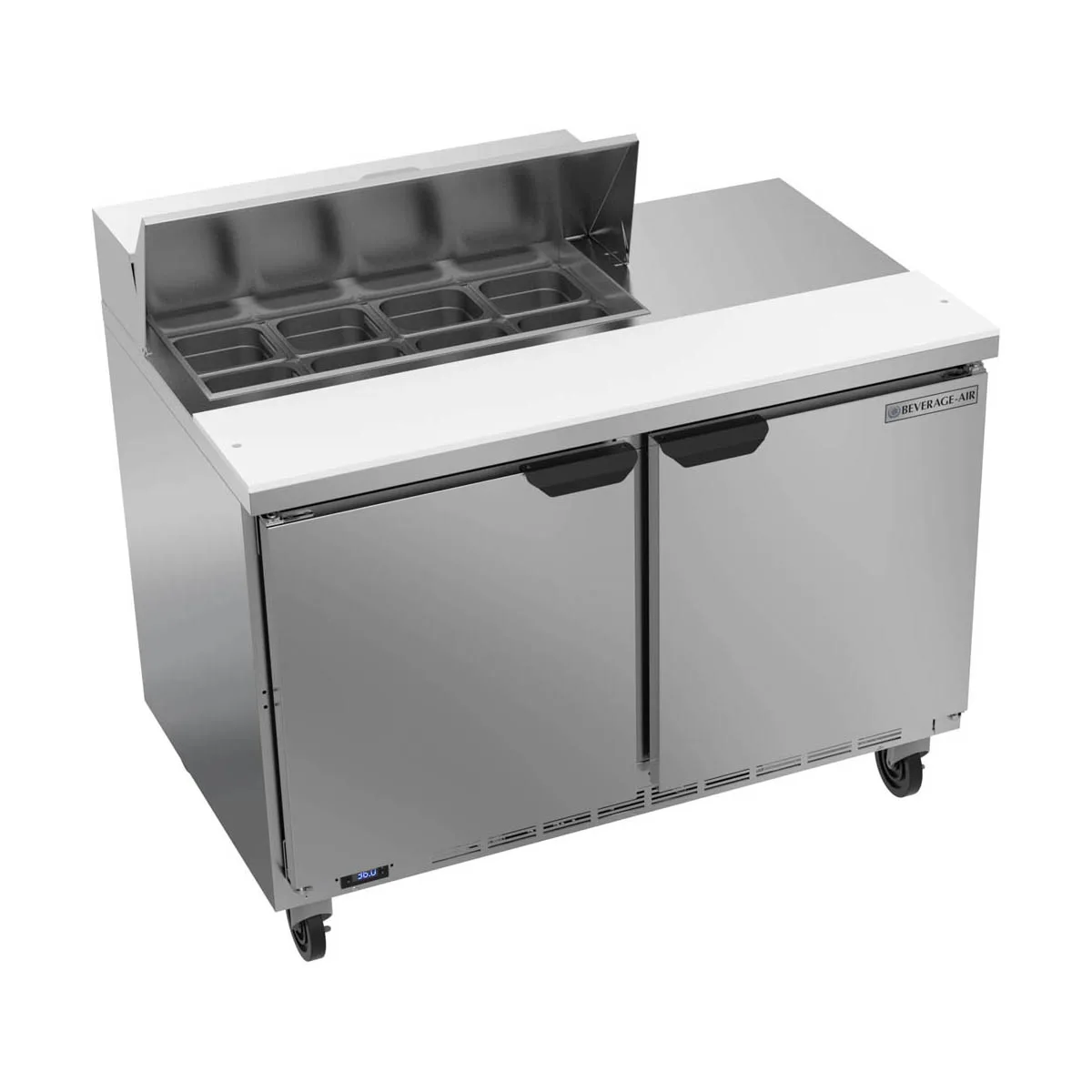 Beverage Air SPE48HC-08 48" Two Section Sandwich/Salad Prep Table w/ 2 Doors, 8 pans, 13 cu. ft.