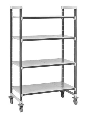 Cambro EXMU244878S4480 Camshelving Elements Xtra Mobile Unit, 24W x 48L x 78H, 4-Tier, 900 Lbs Capacity, Gray, Solid Polypropylene Shelves