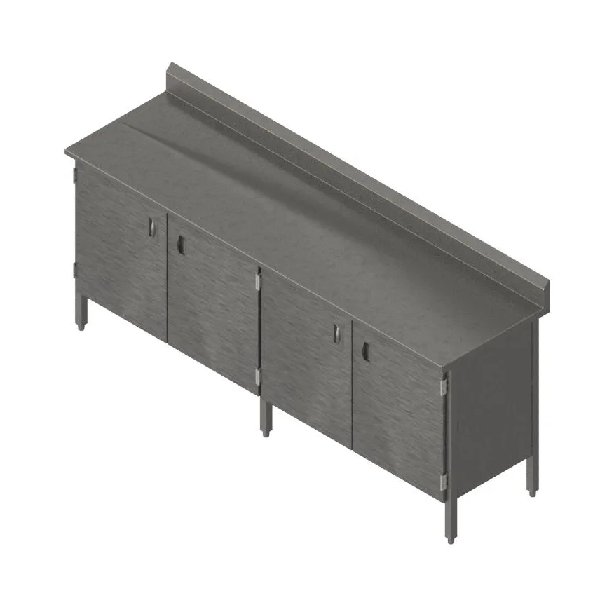 John Boos EBHS6R5-2484 84" Cabinet Base Hinged Doors Work Table with Backsplash / 16 Gauge Top