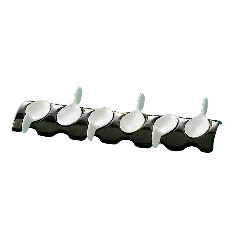 CAC China PT-RT13 Tasting Spoon Set – Six 4"x1.5" Oval Spoons, One 12.5"x3.5" Tray, Black, Safe - Set