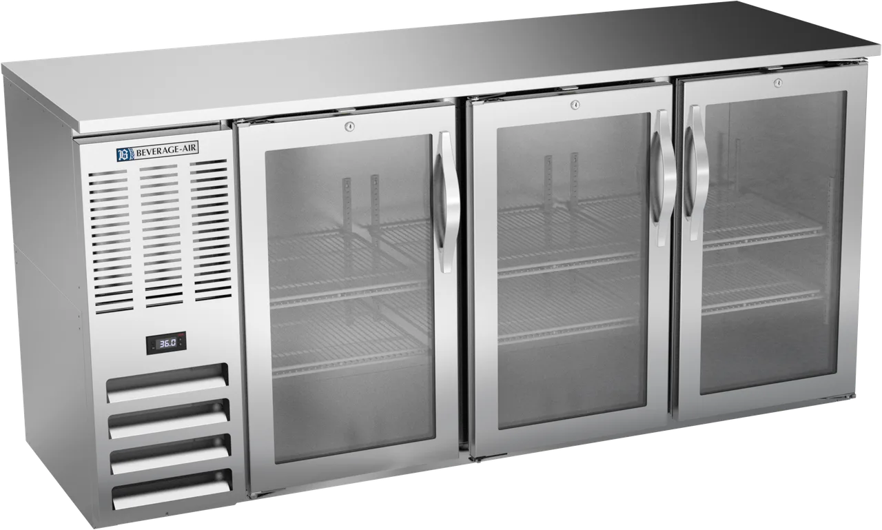 Beverage Air BBN72HC-FG-S Bar Cooler, 72"W x 26-3/8"D x 34"H, 3 Glass Doors, Steel, LED, R290
