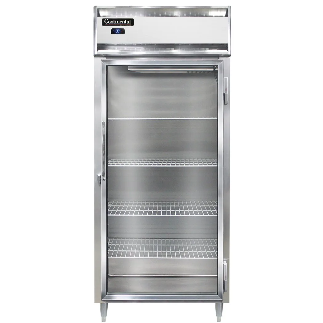 Continental Refrigerator D1RXSNSSGD 36" 1-Section Reach-In Refrigerator w/ Glass Door, All Stainless Steel, 26 cu. ft.