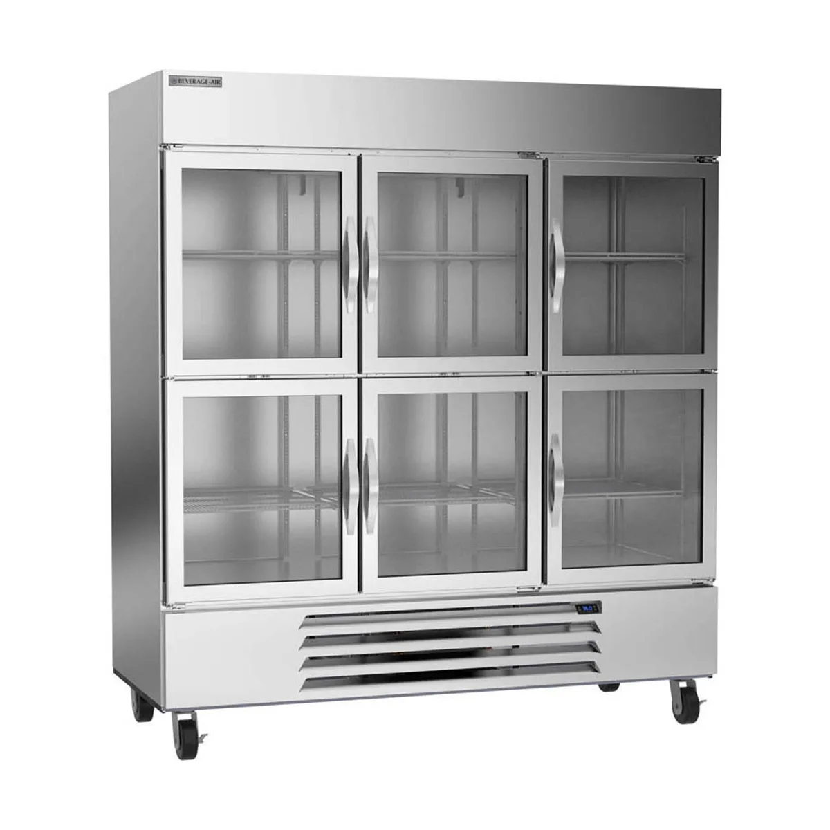Beverage Air HBR72HC-1-HG 75" 3-Section Reach-In Refrigerator w/ 6 Glass Half Doors, Bottom Mount, 1/2 hp, 69 cu. ft.