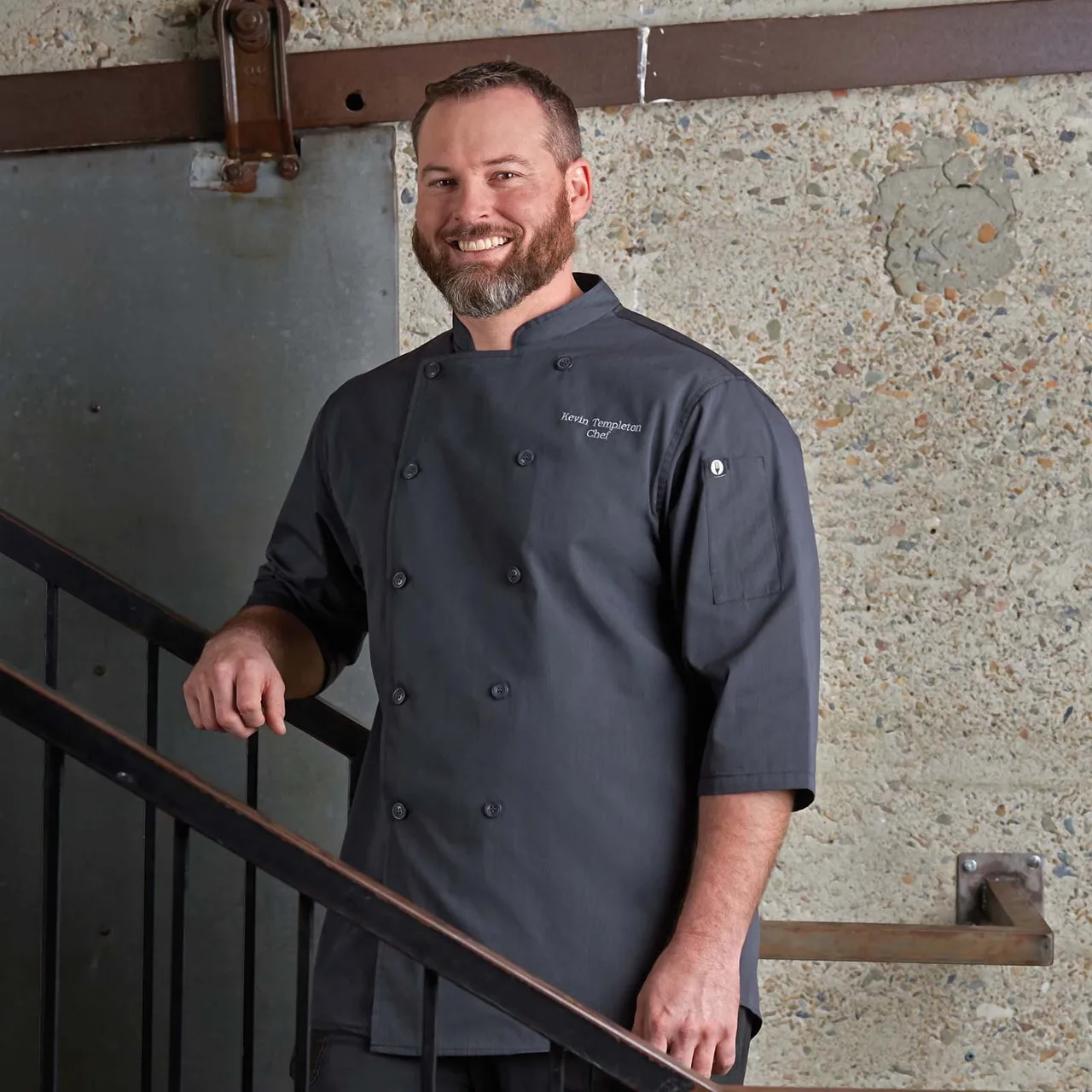 Chef Works SK3001-DGY-S Chef Coat, Small, Gray, Poly/Cotton, 3/4 Sleeve - 1/Case