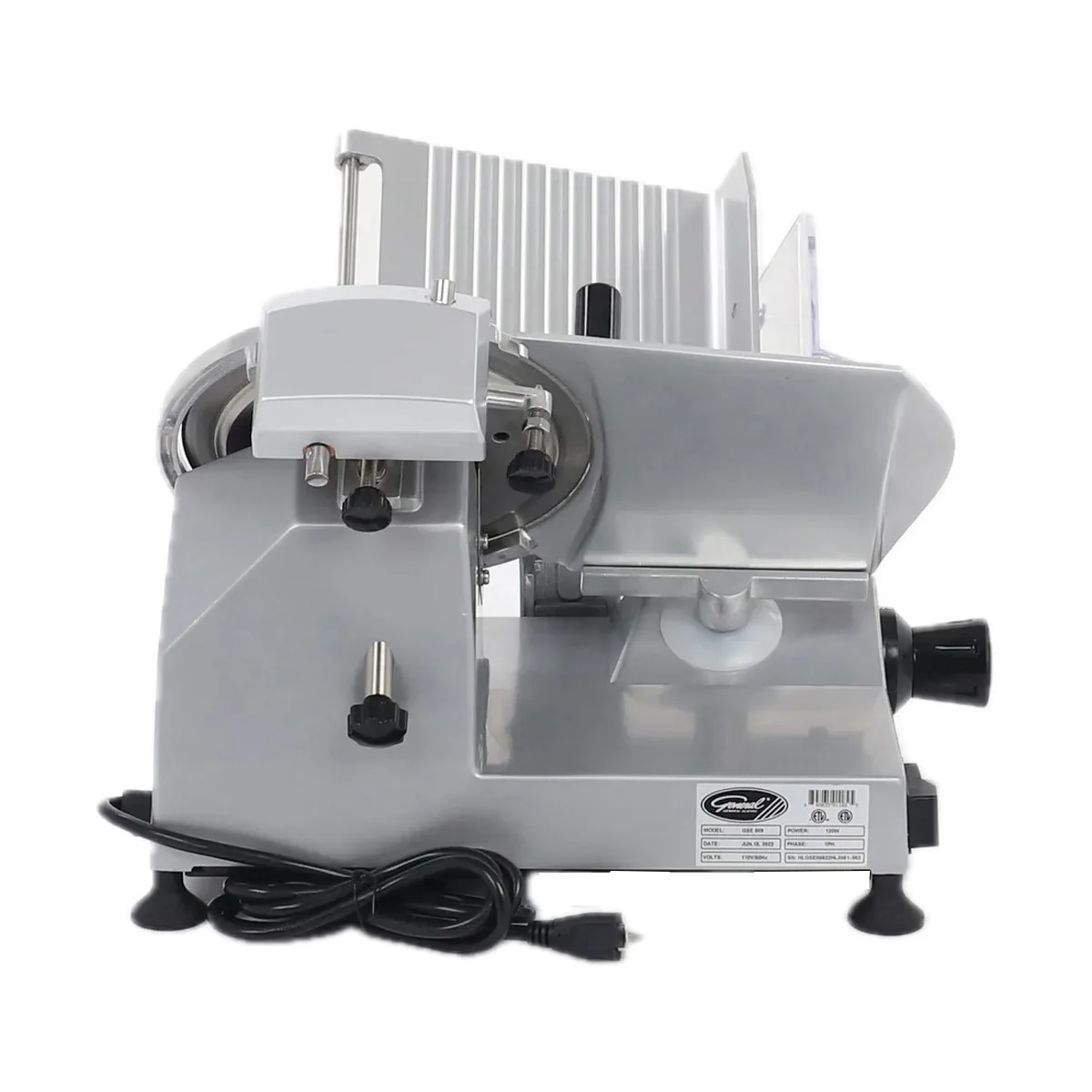 General GSE009 Commercial Meat Slicer – 9" Chrome Knife, 1/6 HP 120W, Belt Drive, Anodized Aluminum, 334 RPM