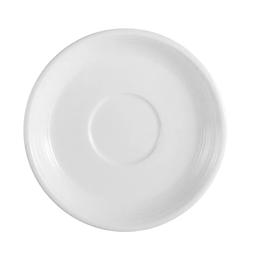 CAC China TGO-2 Tango Saucer, 6" Dia x 7/8" H Round Embossed Porcelain Bone White - 1 Dozen