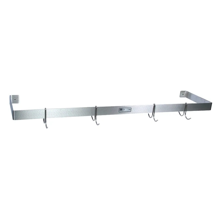 John Boos PRW11 48" Stainless Steel Single Bar Wall Mounted Pot Rack with 4 Double Hooks