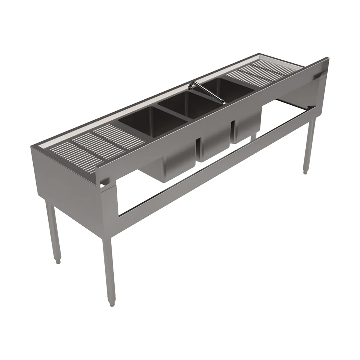 BK Resources UB4-21-372TS 72" Underbar Sink Units, 3 Compartment with 2 Drainboards