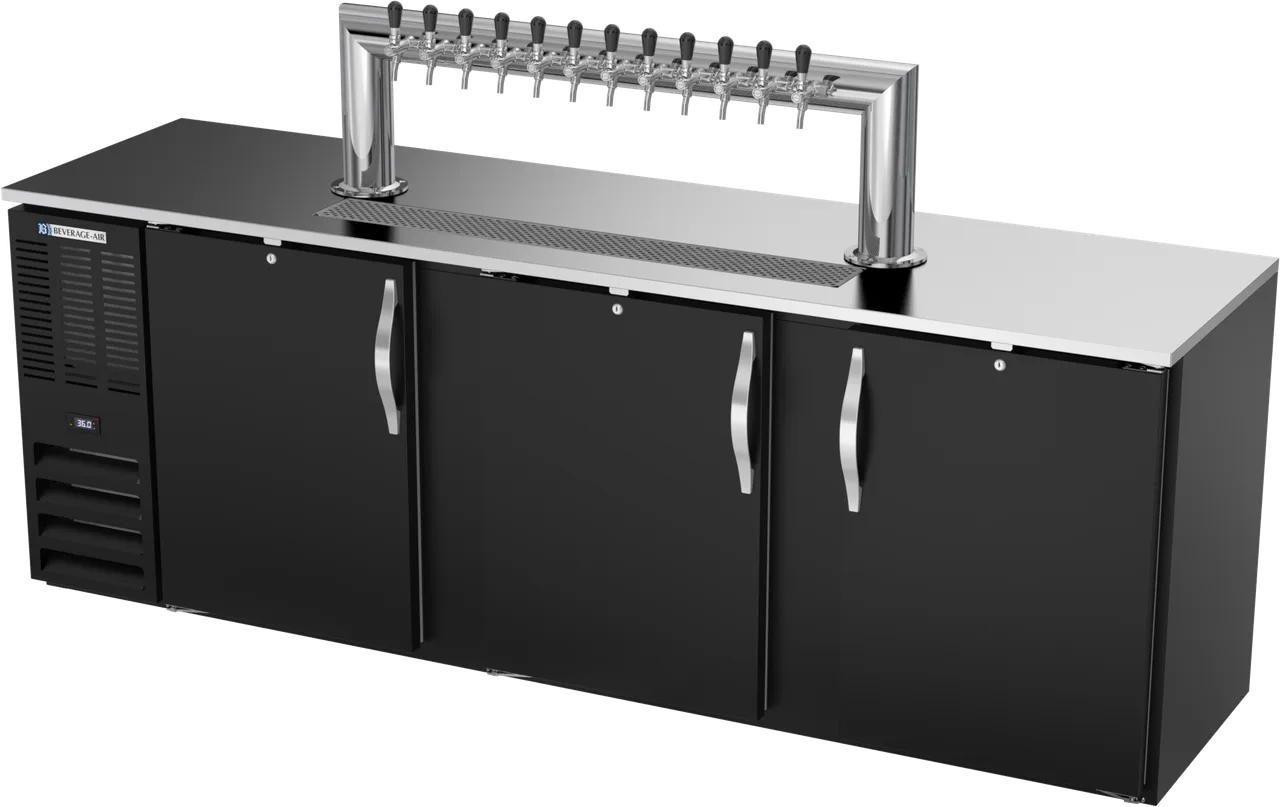 Beverage Air DDN94HC-B-12T Keg Cooler, 94"W×26-3/8"D×49-7/8"H, Black, 5‑8, 2×2 Faucets, R290