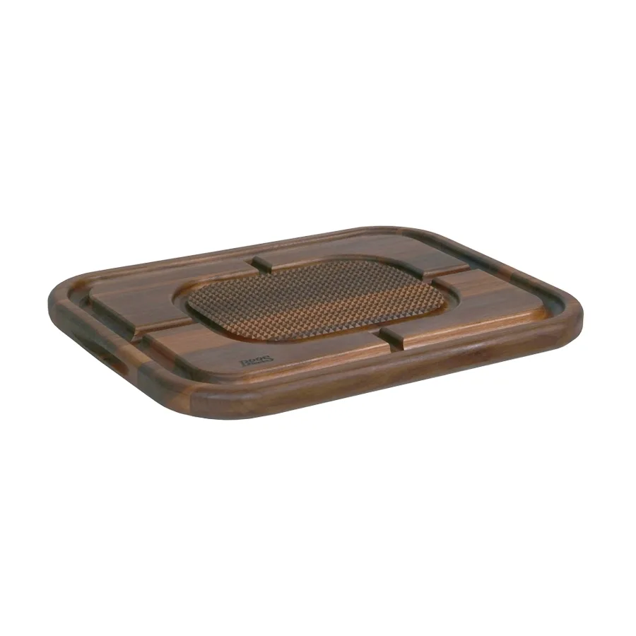 John Boos WAL-MN2418150-SM Board, 24"x18"x1-1/2" Black Walnut Oil, Pyramid Grooves & Grips