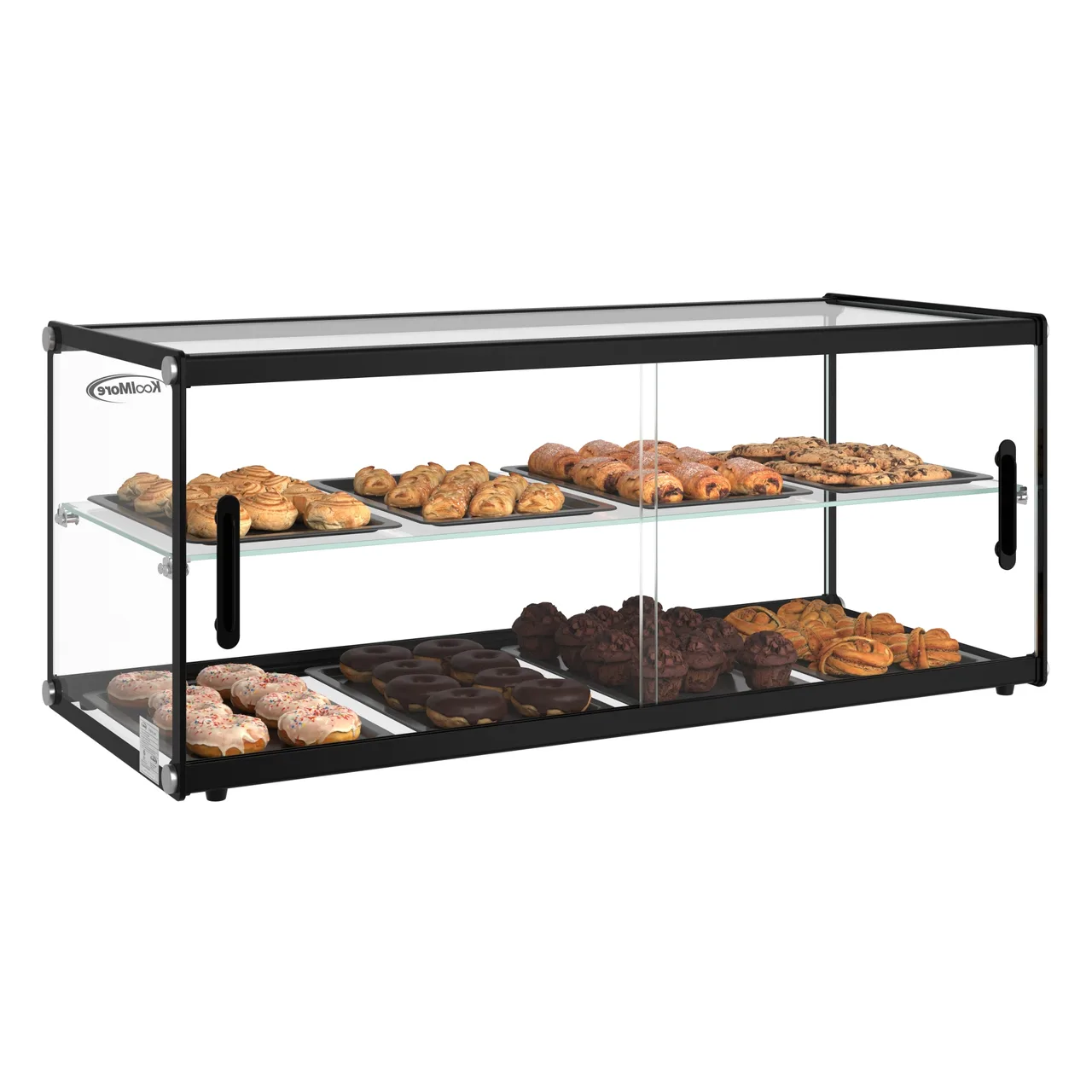Koolmore KM-DC-4CSBK 36" 2-Tier Pastry Display Case with Shelf and Sliding Door, 4.2 cu. ft. Capacity