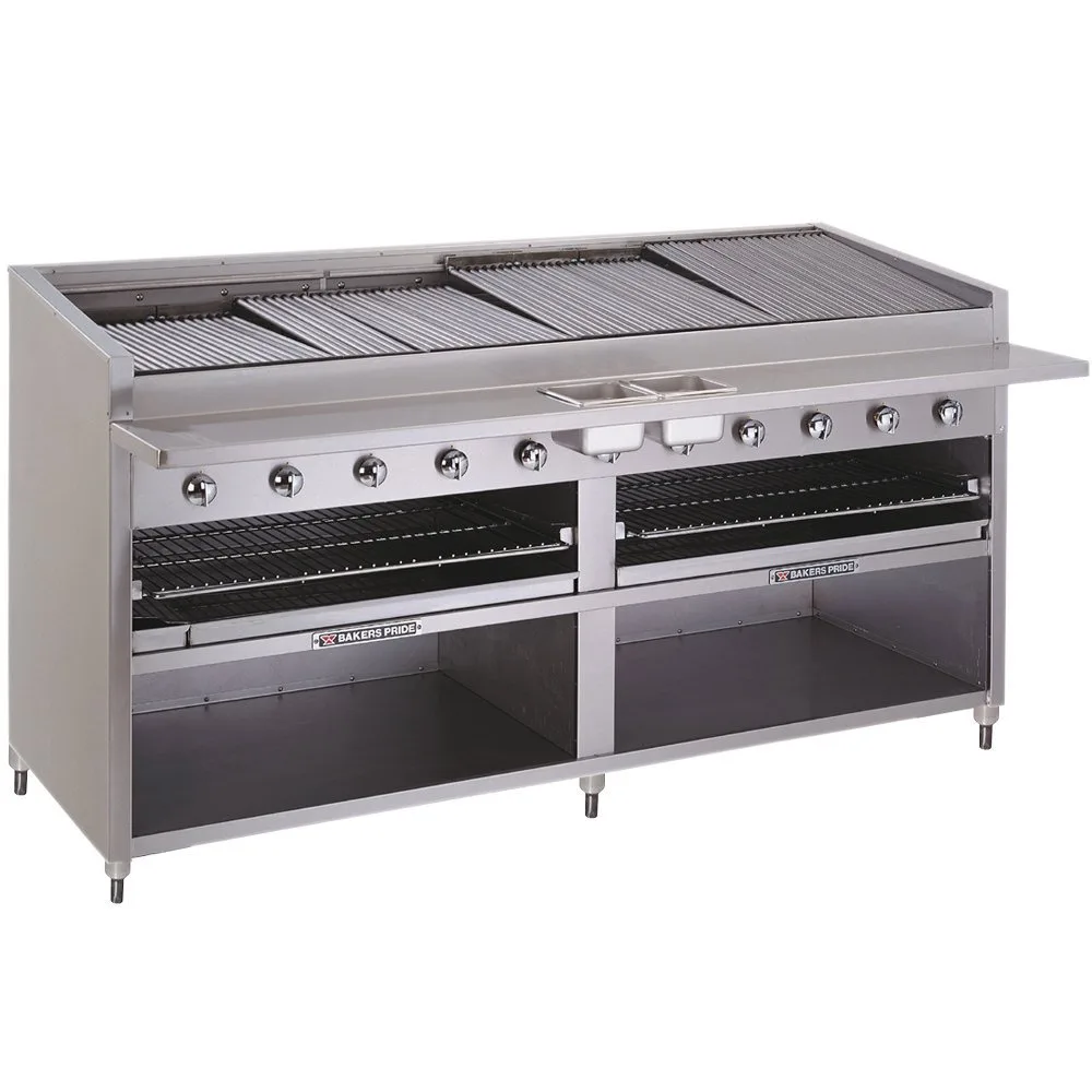 Bakers Pride F-72RS-C 72" Floor Model Gas Radiant/Lava Rock Charbroiler w/ Cabinet Base, 240.000 BTU