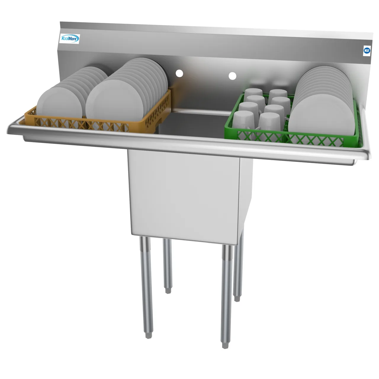 Koolmore SA151512-15B3 45" One Compartment Sink, 15"W x 15"L Bowl With 2 Drainboards