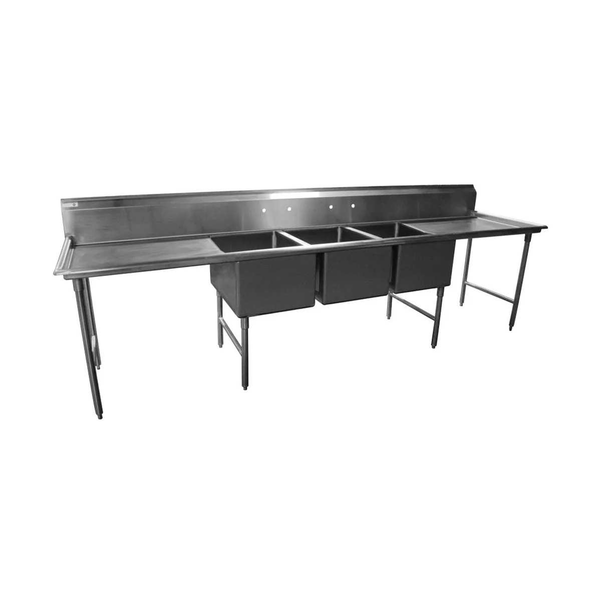 Serv-Ware 3C14H20282-36 136" Three Compartment Sink, 20"W x 28"L Bowl With 2 Drainboards
