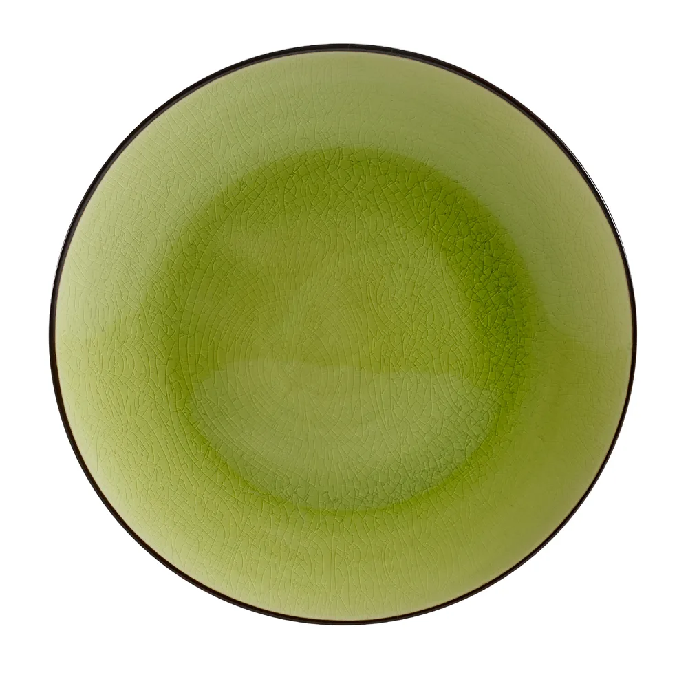CAC China 666-21-G Plate, 12" Dia x 1-1/2" H, Coupe Rim, Ceramic Gold Green Glaze, Safe - Dozen