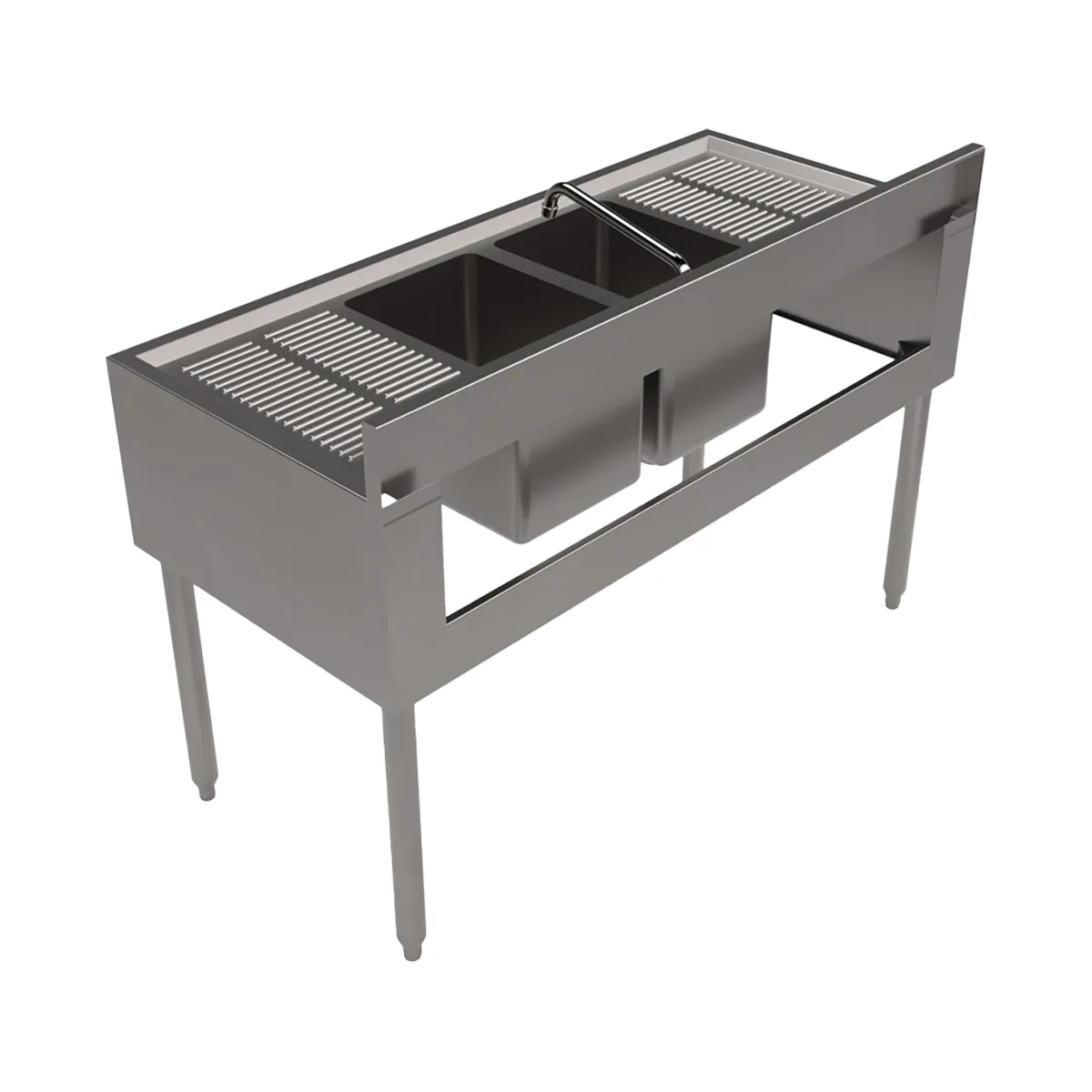 BK Resources UB4-21-248TS 48" Underbar Sink Units, 2 Compartment with 2 Drainboards