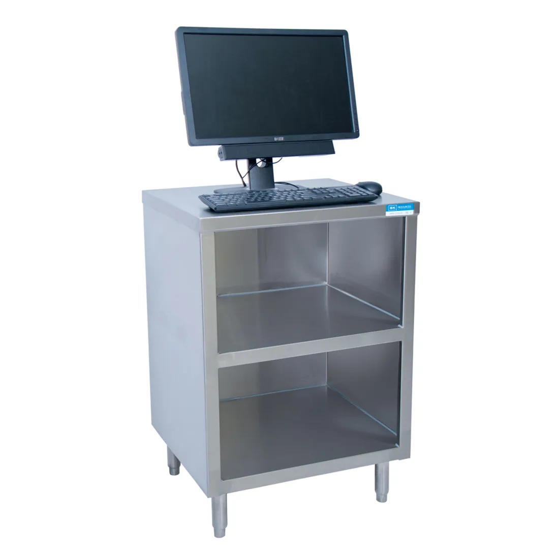 BK Resources CST-2424-2H Point of Sale Work Station, 24"W x 24"D x 34-3/4"H, Stainless Steel, Adjustable Shelf, Cord Management