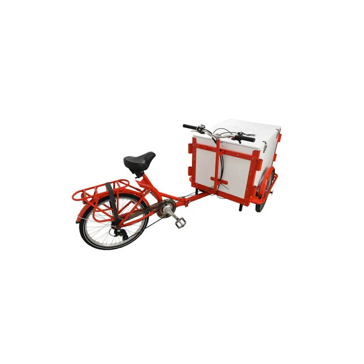 Omcan USA 46659 Red Front Load Ice-Cream / Cargo Bike w/ Non-Insulated White Wooden Box 