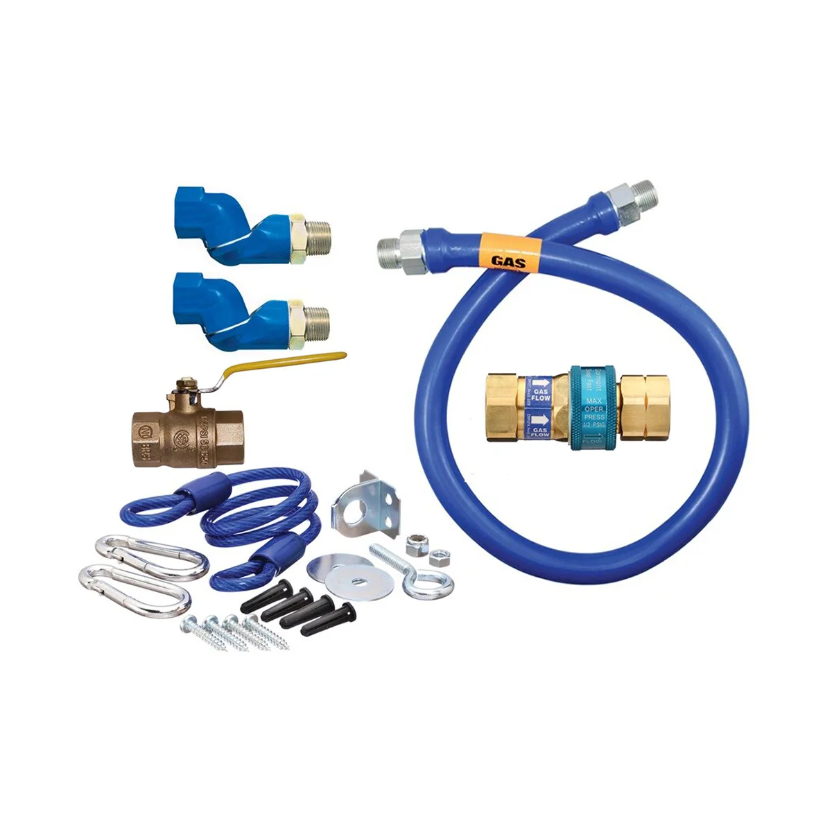 Dormont 16125KIT2S48 Deluxe SnapFast 48" Gas Connector Kit, Two Swivels, Safety Set, 1-1/4" Diameter