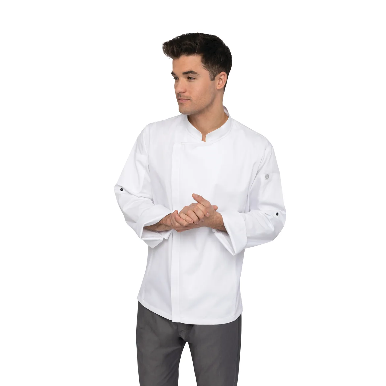 Chef Works BCLZ008-WHT-S Chef Coat, Small White, 65/35 Poly/Cotton Twill, Roll‑Up Sleeves, Fit