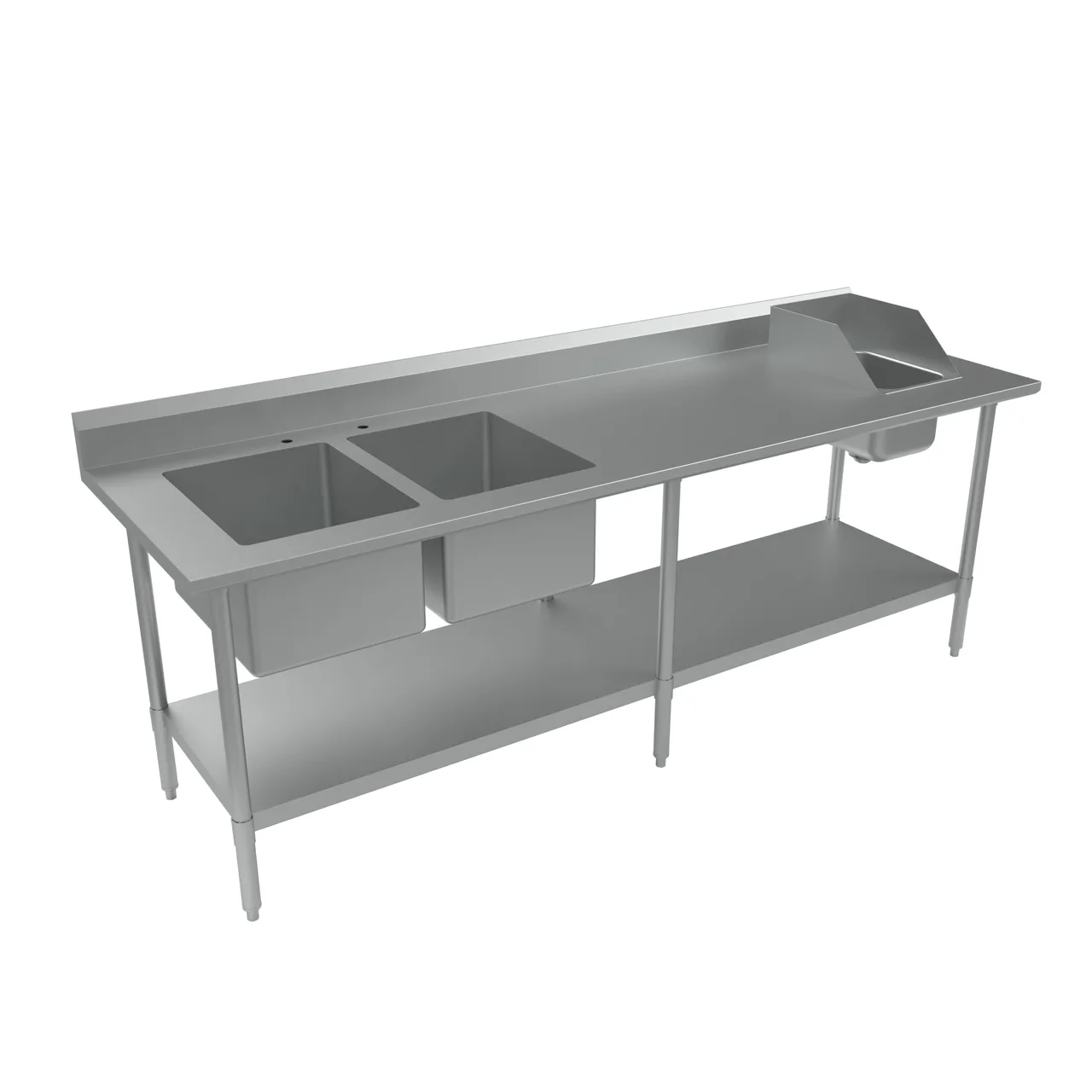BK Resources BKPT-2-3096S-L 96" Work Table with Prep Sink, Bowl On Left - 16 Gauge (2+1 Sinks)