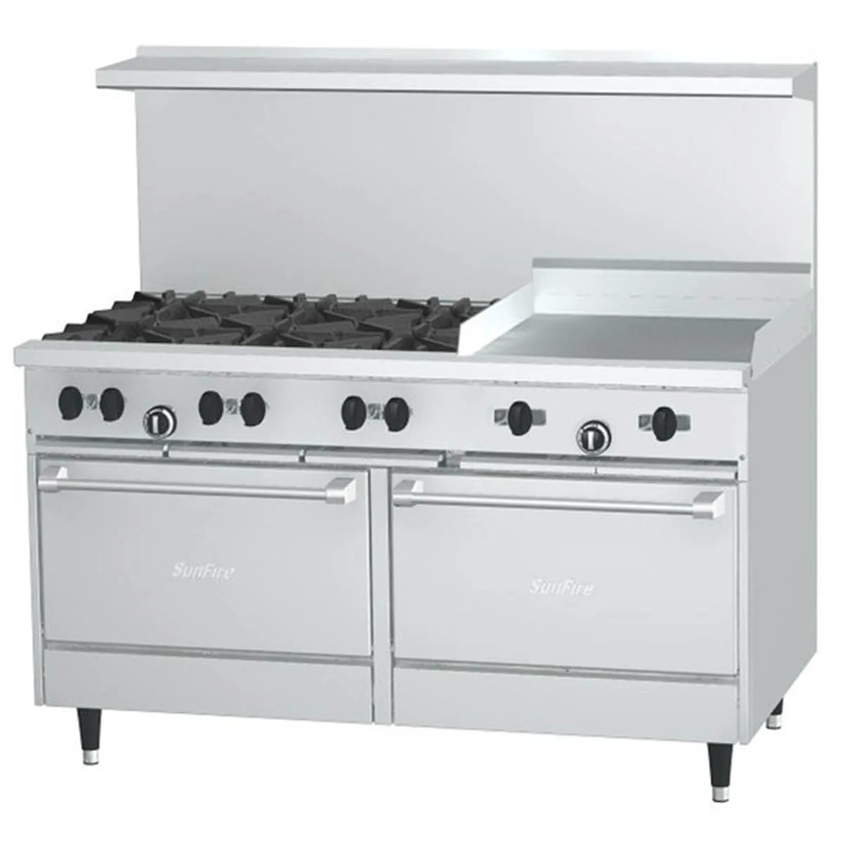 Garland US Range X60-6G24RR 60" Gas Restaurant Range, (6) Open Burners, 24" Griddle, (2) Standard Ovens, 282.000 BTU