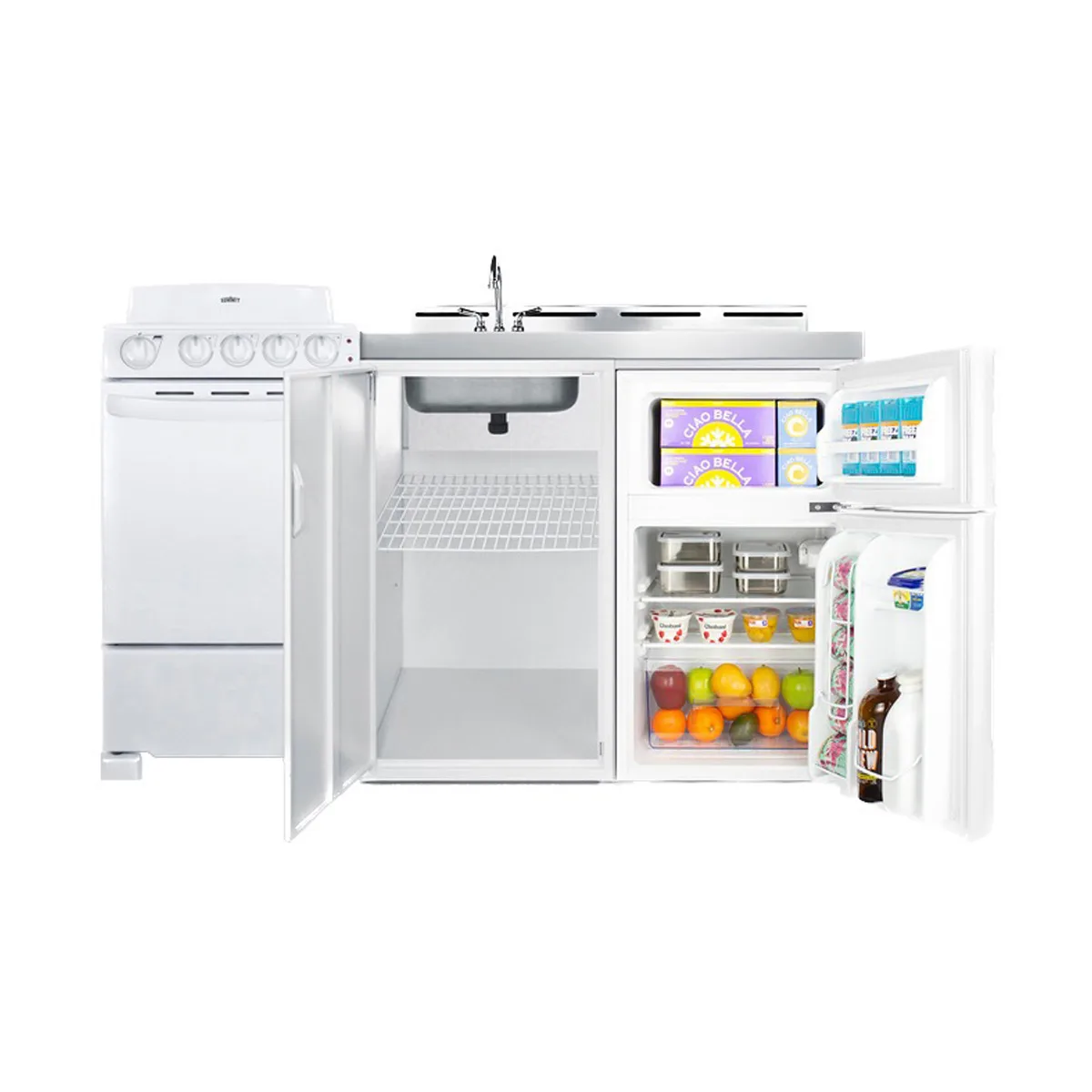Summit ACK60COILW All-in-One Combo Kitchen, 58.63"W x 23.5"D x 42"H, with deep drawn sink
