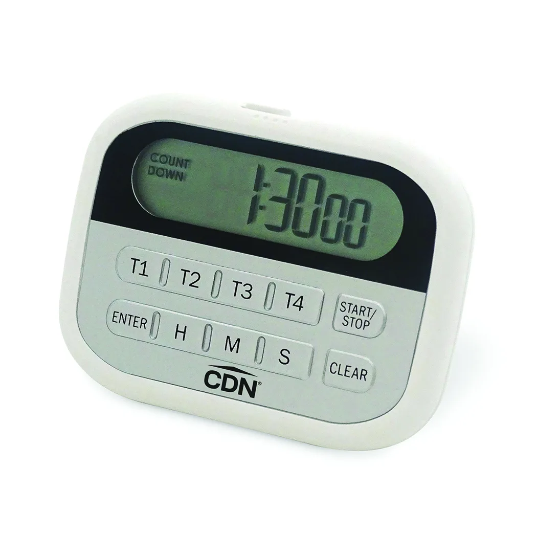 CDN Measurement Tools PT2 Digital Timer & Clock, 100‑Hour Timer, 4 Channels, Loud Alarm, ABS Plastic